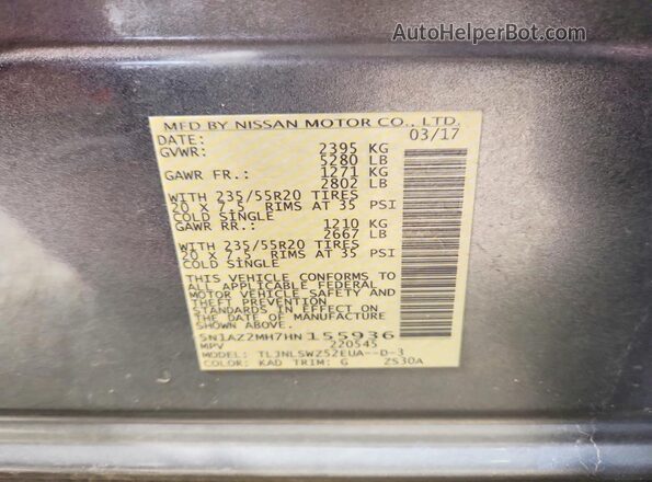 5N1AZ2MH7HN155936 2017 NISSAN MURANO Серый Вид подкапотного пространства