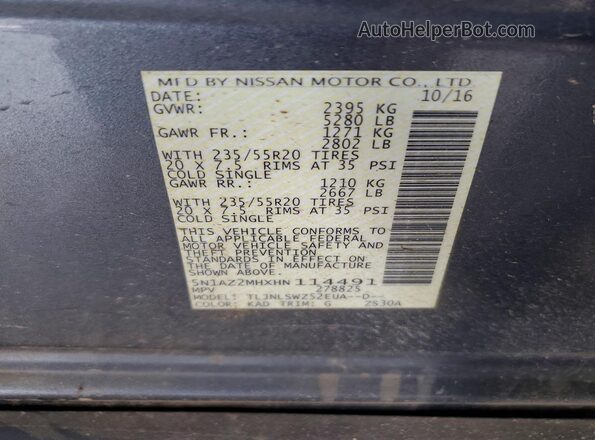 5N1AZ2MHXHN114491 2017 NISSAN MURANO Gray Vista de la etiqueta del VIN