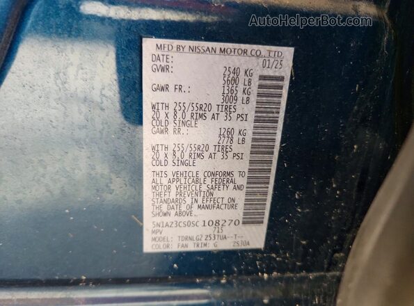 5N1AZ3CS0SC108270 2025 NISSAN MURANO Blue Вид наклейки з VIN-кодом