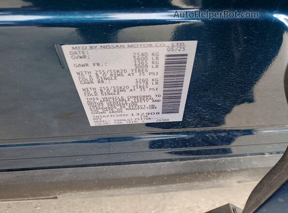 5N1AZ3CS0SC132908 2025 NISSAN MURANO Teal VIN კოდის სტიკერის ხედი