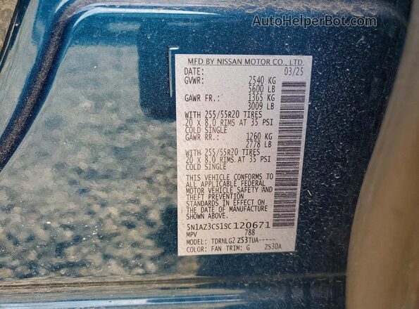 5N1AZ3CS1SC120671 2025 NISSAN MURANO Blue Շարժիչի բաժամունքի տեսք