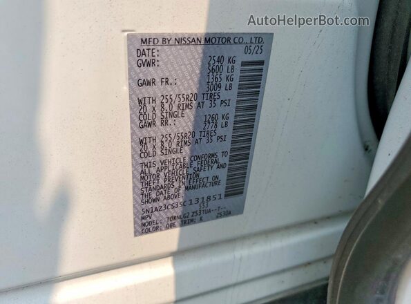 5N1AZ3CS3SC131851 2025 NISSAN MURANO White Вид наклейки з VIN-кодом