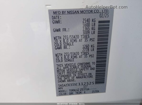 5N1AZ3CS5SC112525 2025 NISSAN MURANO White Շարժիչի բաժամունքի տեսք