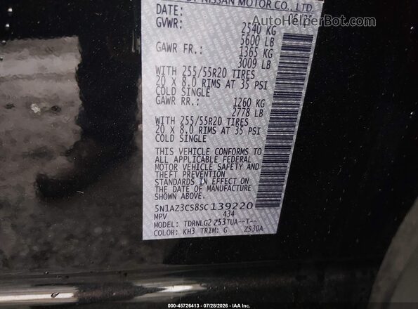5N1AZ3CS8SC139220 2025 NISSAN MURANO Black Vista del compartimento del motor