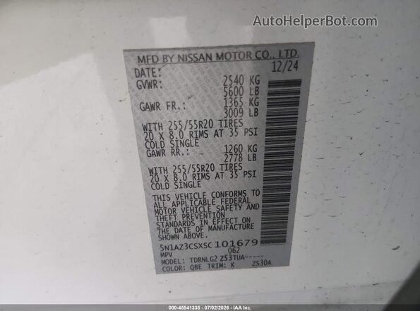 5N1AZ3CSXSC101679 2025 NISSAN MURANO White Շարժիչի բաժամունքի տեսք