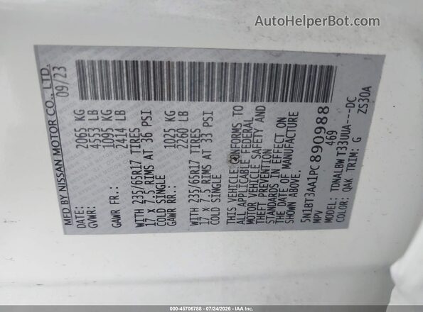 5N1BT3AA1PC890988 2023 NISSAN ROGUE White ძრავის განყოფილების ხედი