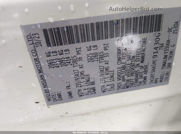 5N1BT3AA5PC914306 2023 NISSAN ROGUE White Widok komory silnika