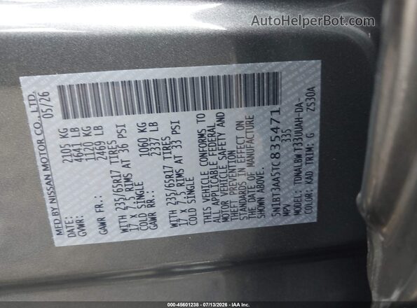 5N1BT3AA5TC835471 2026 NISSAN ROGUE Gray Vista del compartimento del motor
