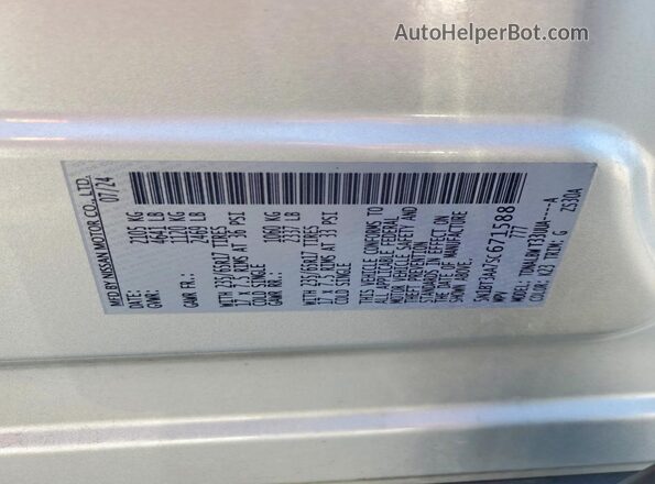 5N1BT3AA7SC671588 2025 NISSAN ROGUE Silver VIN sticker view