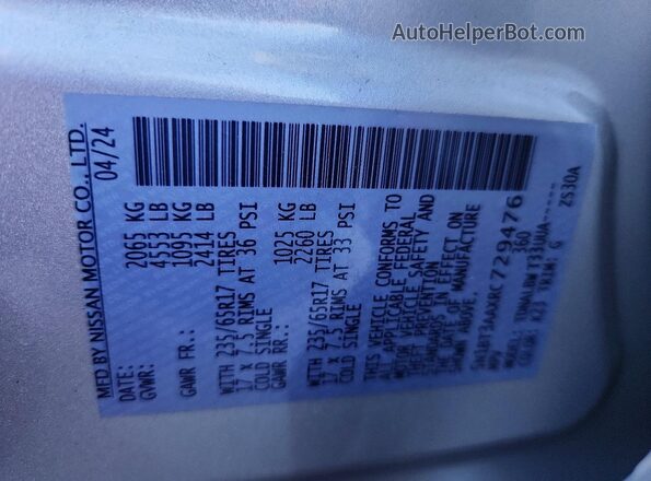 5N1BT3AAXRC729476 2024 NISSAN ROGUE Silver Vista del compartimento del motor