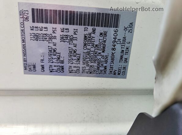 5N1BT3AB0PC849406 2023 NISSAN ROGUE White VIN sticker view