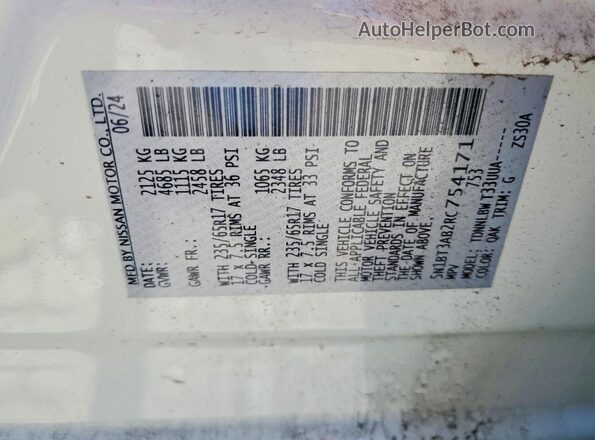 5N1BT3AB2RC754171 2024 NISSAN ROGUE White Widok naklejki z numerem VIN