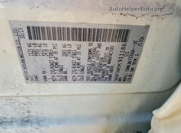 5N1BT3AB5PC911186 2023 NISSAN ROGUE White VIN կոդի պիտակի տեսք