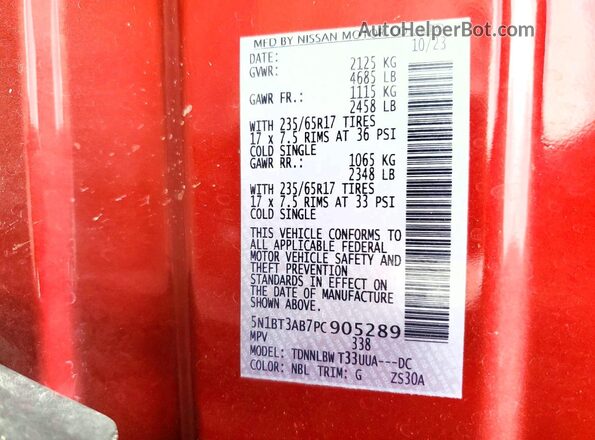 5N1BT3AB7PC905289 2023 NISSAN ROGUE Red სალონის 360-გრადუსიანი ხედი