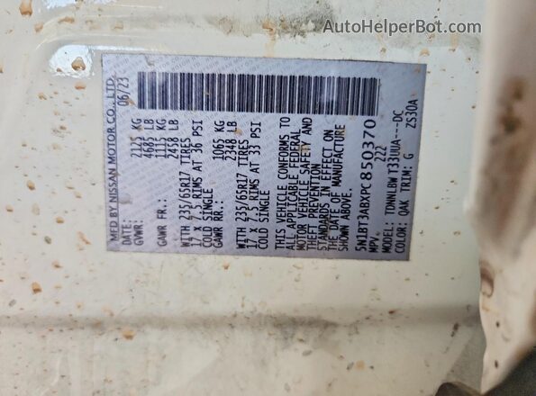 5N1BT3ABXPC850370 2023 NISSAN ROGUE White Панорамний вид салону 360°