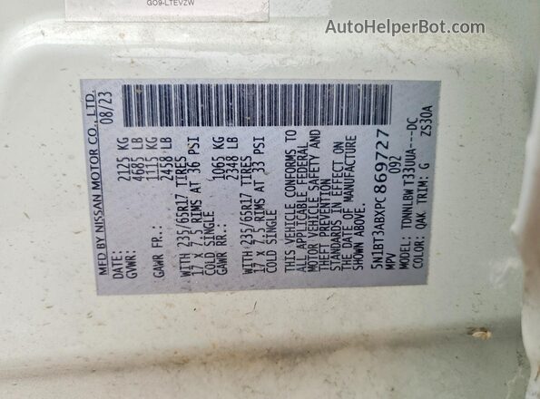 5N1BT3ABXPC869727 2023 NISSAN ROGUE White 360 interior view
