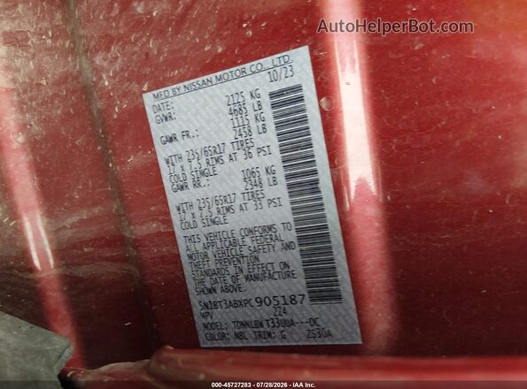5N1BT3ABXPC905187 2023 NISSAN ROGUE Red Вид підкапотного простору