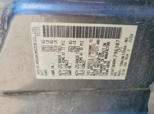 5N1BT3BA0PC796387 2023 NISSAN ROGUE Серебряный Вид наклейки с VIN-кодом