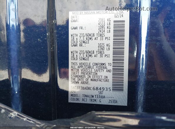 5N1BT3BA0RC684935 2024 NISSAN ROGUE Dark Blue Widok komory silnika