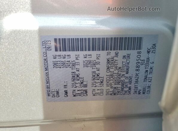 5N1BT3BA2PC889508 2023 NISSAN ROGUE Silver VIN კოდის სტიკერის ხედი