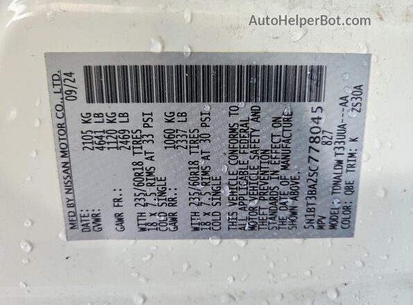 5N1BT3BA2SC778045 2025 NISSAN ROGUE Белый Вид наклейки с VIN-кодом