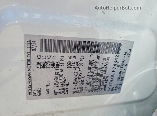 5N1BT3BA3SC674342 2025 NISSAN ROGUE White Vista de la etiqueta del VIN