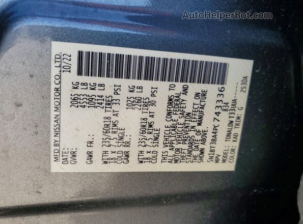 5N1BT3BA4PC743336 2023 NISSAN ROGUE Gray Widok naklejki z numerem VIN