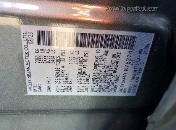 5N1BT3BA4PC876274 2023 NISSAN ROGUE Gray VIN կոդի պիտակի տեսք