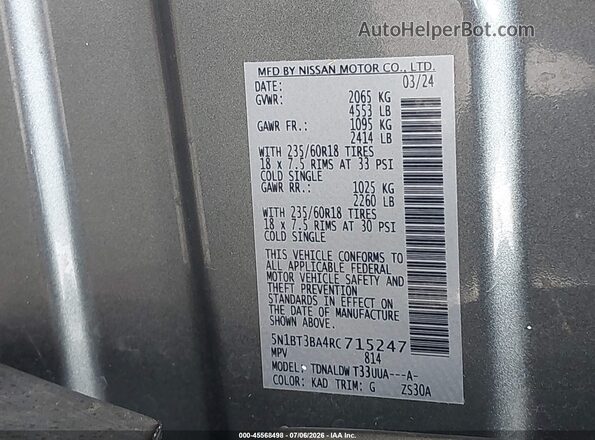 5N1BT3BA4RC715247 2024 NISSAN ROGUE Gray Вид підкапотного простору
