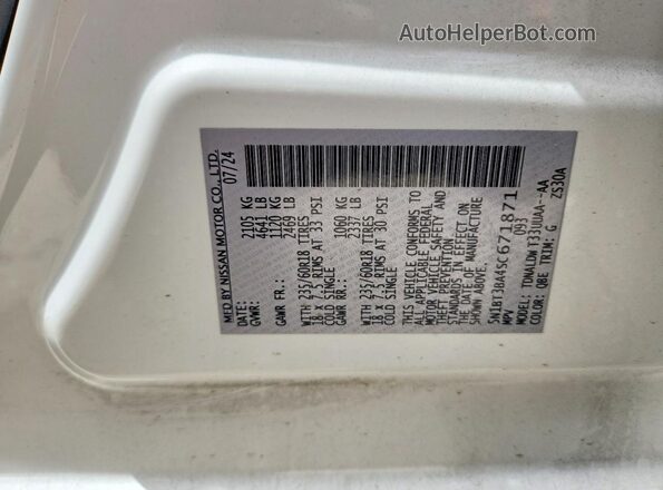 5N1BT3BA4SC671871 2025 NISSAN ROGUE White Vista de la etiqueta del VIN