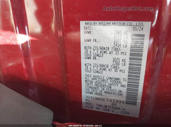 5N1BT3BA5RC741999 2024 NISSAN ROGUE Red Engine compartment view
