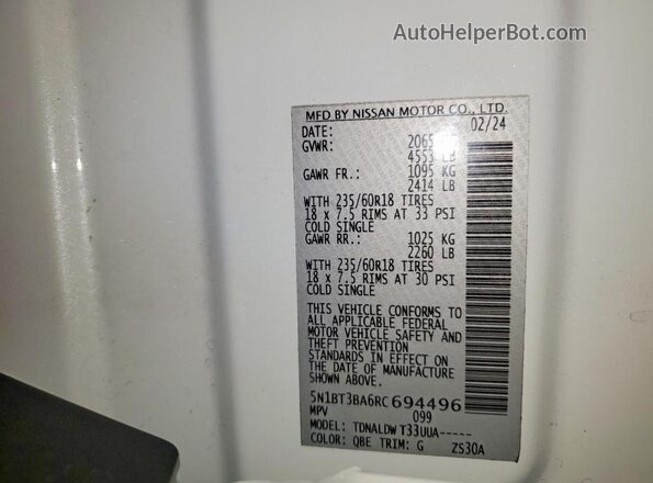 5N1BT3BA6RC694496 2024 NISSAN ROGUE White Vista del compartimento del motor