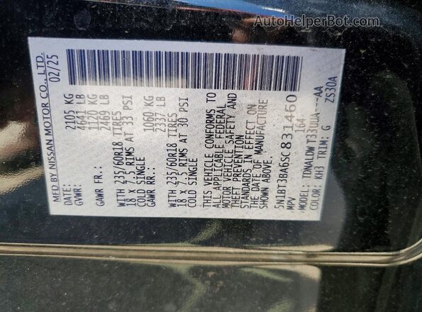 5N1BT3BA6SC831460 2025 NISSAN ROGUE Black Vista de la etiqueta del VIN