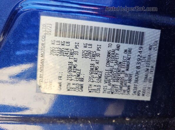 5N1BT3BA7PC839249 2023 NISSAN ROGUE Blue Widok wnętrza 360 stopni