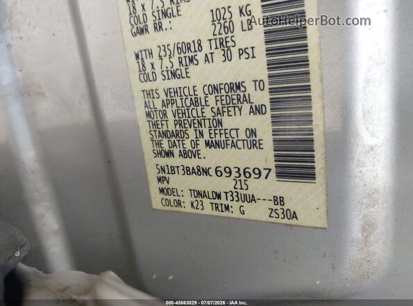 5N1BT3BA8NC693697 2022 NISSAN ROGUE Silver Widok komory silnika