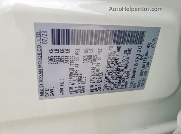 5N1BT3BA8PC858120 2023 NISSAN ROGUE White Вид наклейки з VIN-кодом