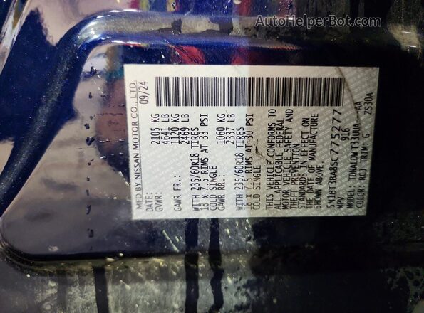 5N1BT3BA8SC775277 2025 NISSAN ROGUE Blue Widok naklejki z numerem VIN