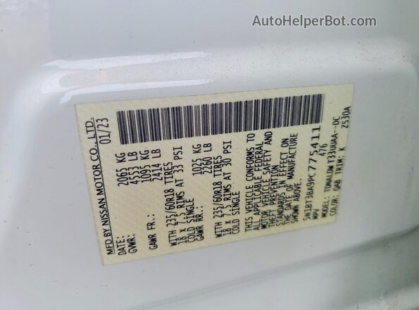 5N1BT3BA9PC775411 2023 NISSAN ROGUE Белый Вид наклейки с VIN-кодом