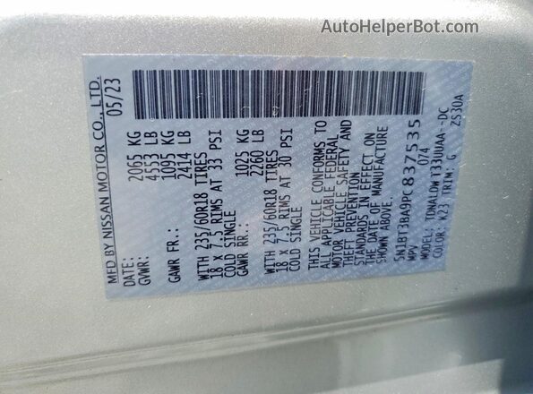5N1BT3BA9PC837535 2023 NISSAN ROGUE Silver Vista de la etiqueta del VIN