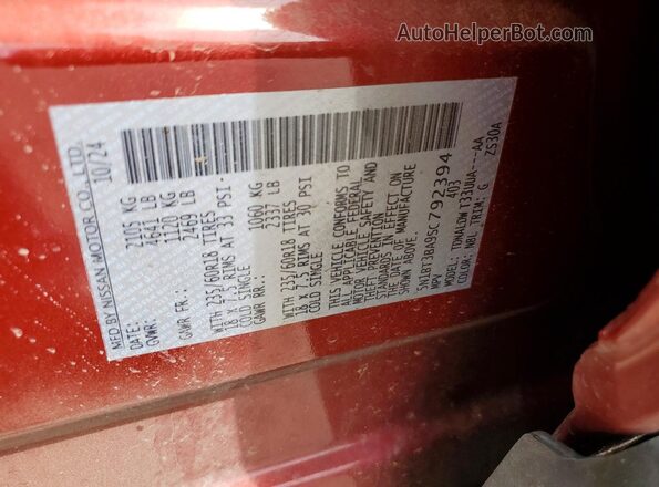 5N1BT3BA9SC792394 2025 NISSAN ROGUE Maroon Вид наклейки з VIN-кодом
