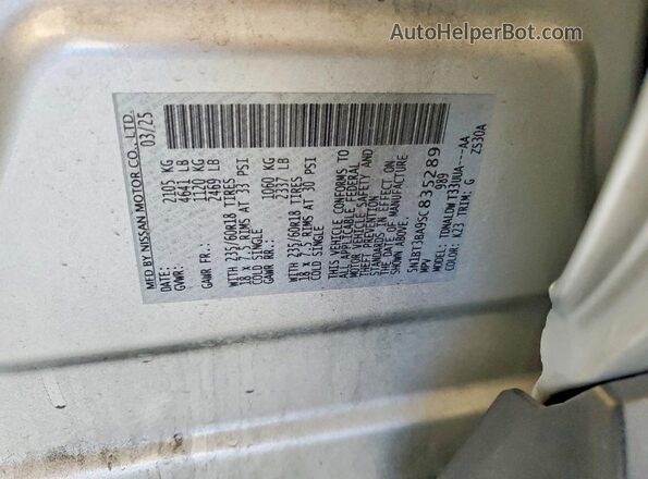 5N1BT3BA9SC835289 2025 NISSAN ROGUE Silver VIN կոդի պիտակի տեսք