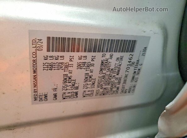 5N1BT3BB3RC701462 2024 NISSAN ROGUE Silver Vista de la etiqueta del VIN