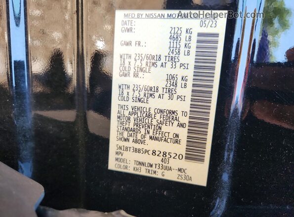 5N1BT3BB5PC828520 2023 NISSAN ROGUE Black VIN sticker view