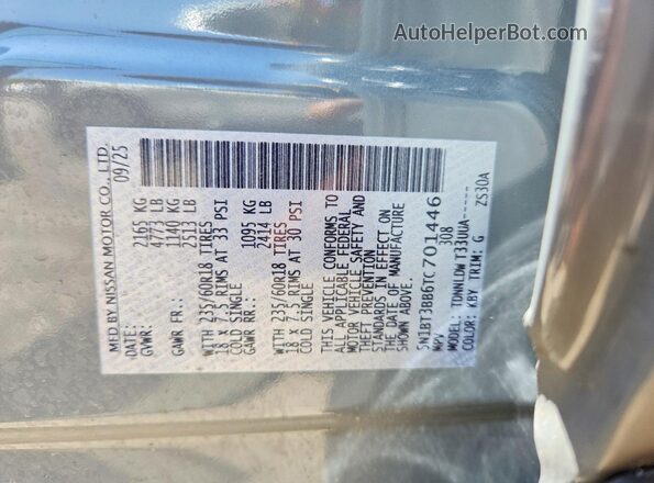 5N1BT3BB6TC701446 2026 NISSAN ROGUE Gray VIN კოდის სტიკერის ხედი