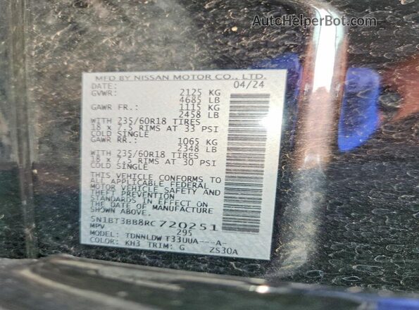 5N1BT3BB8RC720251 2024 NISSAN ROGUE Black VIN կոդի պիտակի տեսք