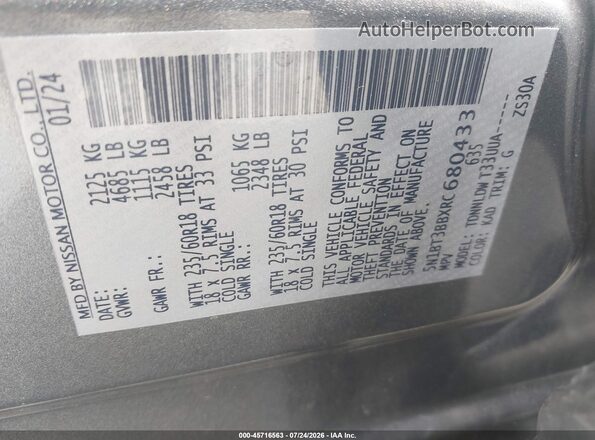 5N1BT3BBXRC680433 2024 NISSAN ROGUE Gray Widok komory silnika