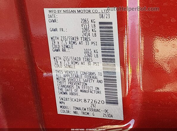 5N1BT3CA1PC872620 2023 NISSAN ROGUE Red Vista del compartimento del motor