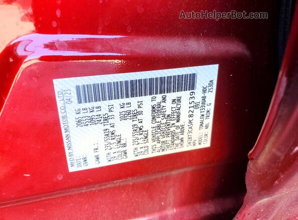 5N1BT3CA5PC821539 2023 NISSAN ROGUE Red VIN sticker view