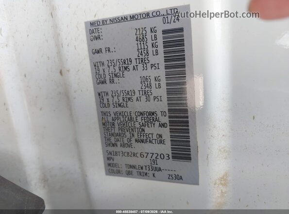 5N1BT3CB2RC677203 2024 NISSAN ROGUE White Շարժիչի բաժամունքի տեսք