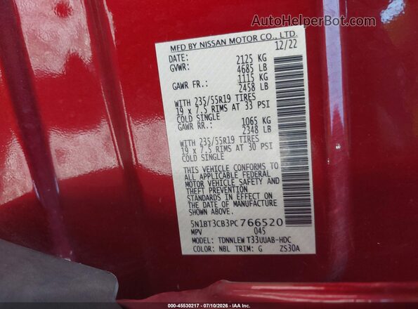 5N1BT3CB3PC766520 2023 NISSAN ROGUE Red ძრავის განყოფილების ხედი